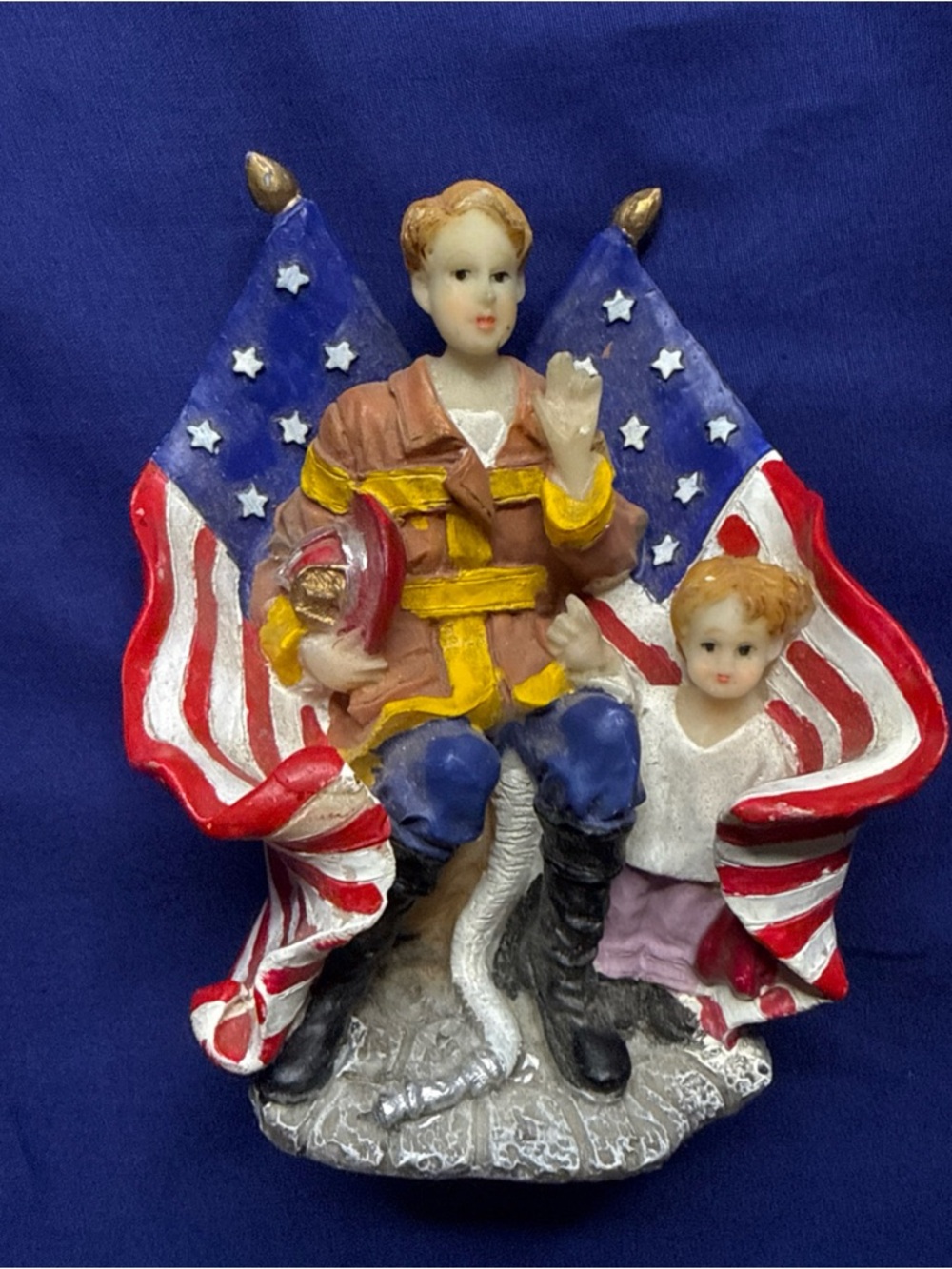 Female Firefighter America Hero's Patriotic Child Flag 4” Figure 1990s